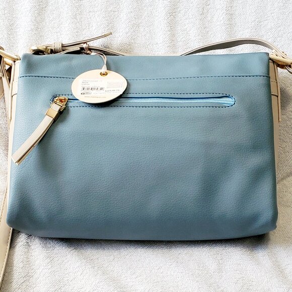 MATMAZEL "Katerina" Two Compartment- Crossbody Purse- Handbag- Blue & Cream - Picture 4 of 12